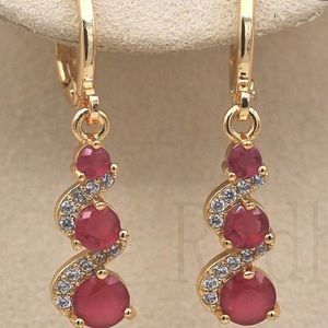 18K Gold RubyTopaz Gemstone Dangle Earrings